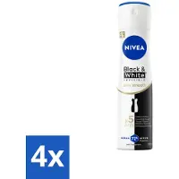 Nivea Déodorant Spray Black & White Soyeux et Lisse 150 ml - Pack avantage - 4 pièces
