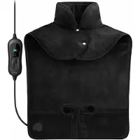 Goliving Couverture électrique pour le dos et la nuque - Couverture chauffante électrique - 3 niveaux de chaleur - Fonction minuterie - Lavable en machine - 100 W - 60 x 90 cm - Micro Plush - Noir
