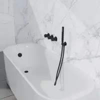 FortiFura Nebbio Ensemble de combinaison de bain - mitigeur thermostatique - coude mural avec support de douchette - flexible de douche lisse - douchette sur barre - Remplissage-vidage de baignoire -