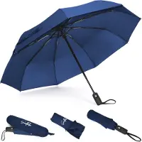 Sunflake Parapluie pliable - Résiste à la tempête jusqu'à 140km/h - Pliage automatique - Housse de protection et pochette de voyage incluses - Bleu -