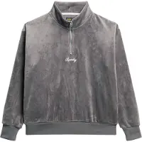 Superdry pour femme. W2012206A Sweat en velours gris Country Club (L), Casuel, Polyester