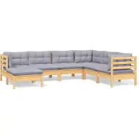 vidaXL Ensemble salon de jardin 7 pièces avec coussins gris pin massif