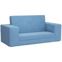 vidaXL Canapé-lit pour enfants 2 places Bleu Peluche douce