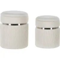 Beliani Lot de 2 poufs de rangement en velours blanc cassé CAMDENTON