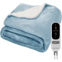 Auronic Couverture électrique - 180x130cm - Couverture chauffante - 1 personne - Polaire Sherpa - 9 niveaux de chaleur et minuterie - Couverture - Couverture chauffante - Bleu clair
