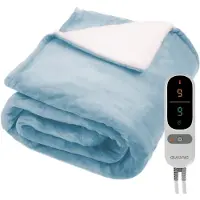 Auronic Couverture électrique - 200x180cm - Couverture chauffante - 2 personnes - Polaire Sherpa - 9 niveaux de chaleur et minuterie - Couverture - Couverture chauffante - Bleu clair