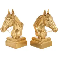 J-Line Set 2 Fermalibri Cavallo 43x12x29 cm Oro