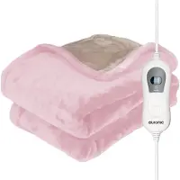 Auronic Couverture électrique - Couverture chauffante - 1 personne - 3 niveaux de chaleur - avec minuterie - 160 x 120cm - Rose