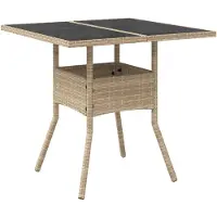 vidaXL Table de jardin avec plateau en verre Beige 80x80x75 cm Poly Rattan