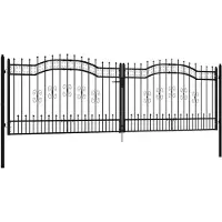 vidaXL Portail de clôture avec dessus en forme de lance, noir, 406 x 125 cm, acier thermolaqué