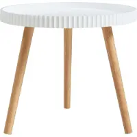 En.casa Table d'appoint 'Bongard' Table basse Ø50 x 45 cm avec pieds en bambou plateau rond blanc