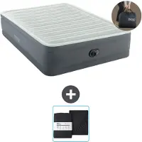 OEM Matelas gonflable pour deux personnes - 152 x 203 x 46 cm - Gris - Livré avec pompe et linge de lit