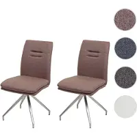Mendler 2x Chaise de salle à manger HWC-H70, chaise de cuisine, tissu, acier inoxydable brossé brun