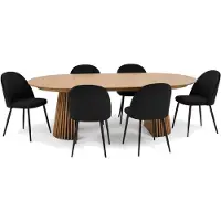 Ebuy24 Tokyo ensemble de table à manger table à manger naturel, 6 chaises en velours noir.