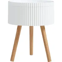 En.casa Table d'appoint 'Bongard' avec espace de rangement Ø38 x 48 cm avec pieds en bambou plateau rond blanc