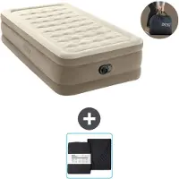 OEM Matelas gonflable simple 99 x 191 x 46 cm, beige, avec pompe et linge de lit