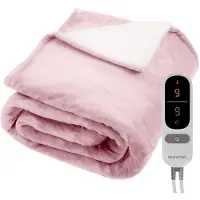 Auronic Couverture électrique - 200x180cm - Couverture chauffante - 2 personnes - Polaire Sherpa - 9 niveaux de chaleur et minuterie - Couverture - Couverture chauffante - Rose