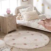 Little Olly Tapis rond pour chambre d'enfant – Lou Dots Taupe | Ø 80cm | Rond | Pile courte