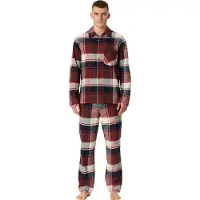 Schiesser Pyjama long 'Selected Premium Warming' bleu marine / rouge