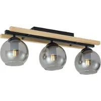 QAZQA Plafonnier intelligent noir avec bois et verre fumé 3 lumières avec WiFi A60 - Aleks