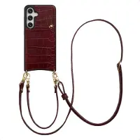Selencia Coque de télephone Nova Croco avec cordon et porte-cartes Samsung Galaxy S25 / S24 - Burgundy