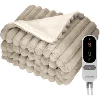 Auronic Couverture électrique - 200 x 180cm - 2 personnes - Couverture chauffante - 3 niveaux de chaleur - Peluche - Couverture chauffante - Taupe
