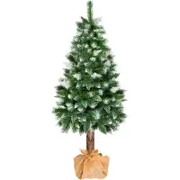 Springos Sapin de Noël artificiel - SPRINGOS - 180 cm - Tronc en bois naturel - Neige artificielle - Pommes de pin