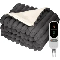 Auronic Couverture électrique - 200 x 180cm - 2 personnes - Couverture chauffante - 3 niveaux de chaleur - Peluche - couverture chauffante - Anthracite