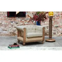 PIB Fauteuil chesterfield en lin et coton amande Montaigu