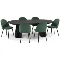 Ebuy24 Tokyo ensemble de table à manger table à manger noir, 6 chaises en velours vert.