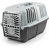 Lionto Caisse de transport pour animaux, caisse de transport robuste en plastique avec système de fermeture sûr & aération optimale, 48x31,5x33 cm, anthracite