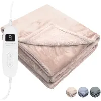 STAUS&BACH Couverture électrique XXL - Couverture supérieure pour 2 personnes - Couverture chauffante double face en polaire Sherpa - Rose champagne - 180x130 cm PowerNap
