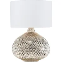 Beliani Lampe à poser verre doré 55 cm abat-jour tissu blanc en forme de vase long câble avec interrupteur Style charmant
