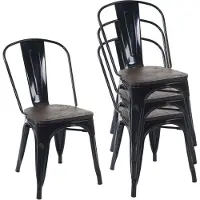 Mendler 4x Chaise De Bistro Hwc-A73, Avec Siège En Bois, Chaise Empilable, Métal, Design Industriel Noir