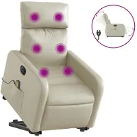 vidaXL Fauteuil de massage avec releveur électrique Crème similicuir