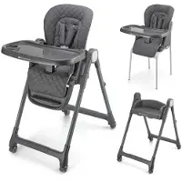 Kinderkraft TULO Chaise haute 3 en 1 dès 6 mois, réglable en hauteur, pliable, avec plateau & roulettes, Gris
