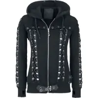 Banned Sweat-shirt zippé à capuche de - Sweat Zippé Avec Laçages Décoratifs - M - XXL - pour Femme - noir - Taille XXL