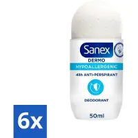 Sanex Dermo - Déodorant à bille - Hypoallergénique - Anti-transpirant 48h - 50 ml - Pack avantage - 6 pièces