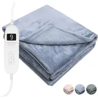 STAUS&BACH Couverture électrique XXL - Couverture supérieure pour 2 personnes - Couverture chauffante double face en polaire Sherpa - Gris bleu - 180x130 cm PowerNap