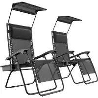 LifeGoods Chaises de jardin pliables - avec auvent - parasol réglable - 2 pièces - 30°-90° réglable - métal - noir
