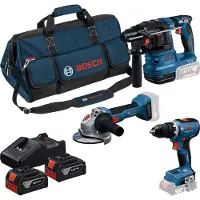 Bosch Set de 3 outils 18 V : GSR + GWS + GBH + 2 batteries GBA 18V 4.0 Ah + GAL 18V-40 Professional - - 0615A50094