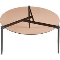 En.casa Table basse 'Ulökantaa' table en verre avec plateau rond Ø80 x 40 cm châssis métallique verre fumé, marron