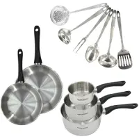 Fackelmann Set 2 poêles 20 et 24 cm, 3 casseroles en inox et 6 ustensiles inox Geneva