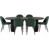 Ebuy24 Kyoto ensemble de table à manger table à manger brun foncé, 6 chaises en velours vert.