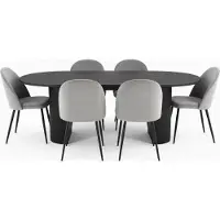Ebuy24 Kyoto ensemble de table à manger table à manger brun foncé, 6 chaises en velours gris.