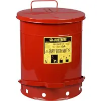 Justrite Bidon pour déchets huileux, couvercle à fermeture automatique, avec pédale, tôle d'acier, Ø 395 x H 510 mm, 53 l, rouge