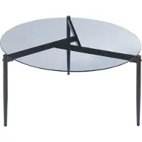 En.casa Table basse 'Ulökantaa' table en verre avec plateau rond Ø80 x 40 cm châssis métallique verre fumé, gris