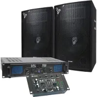 Skytec Kit DJ - Kit DJ complet avec table de mixage, amplificateur et 12 haut-parleurs - 700W (Mélangeur de ligne), Table de mixage, Noir