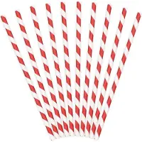 Party Deco Rot-weiss gestreifter Papierstrohhalm