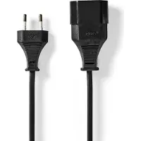 Nedis Câble d'alimentation Euro Mâle Euro Femelle Droit Droit Nickelé 2.00 m Rond PV (2 m), Câble d'alimentation, Noir